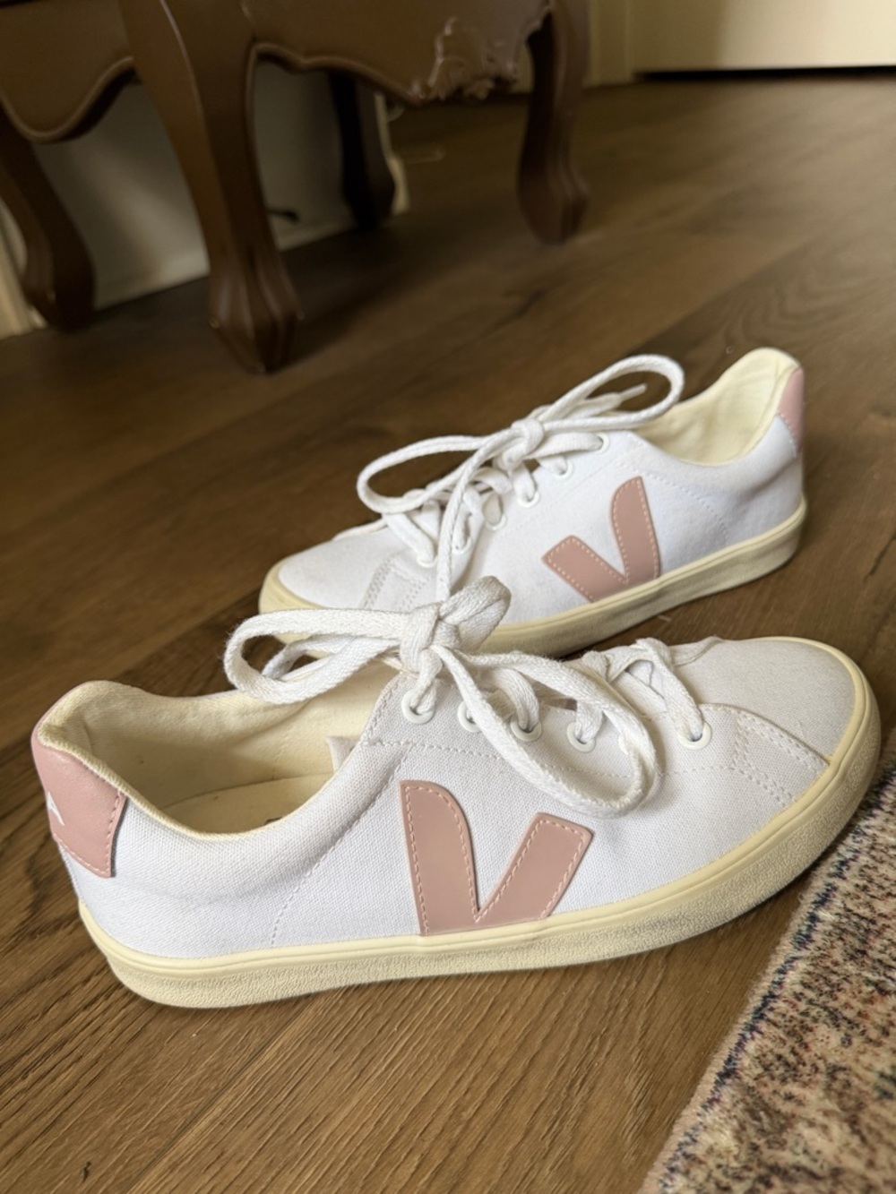 Veja White Canvas Sneakers with Pink Accent